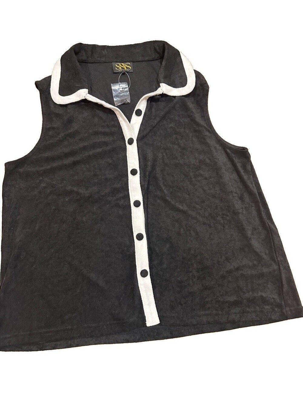SSYS The Label Terry Inset Sleeveless Button Front Top Black White XXL